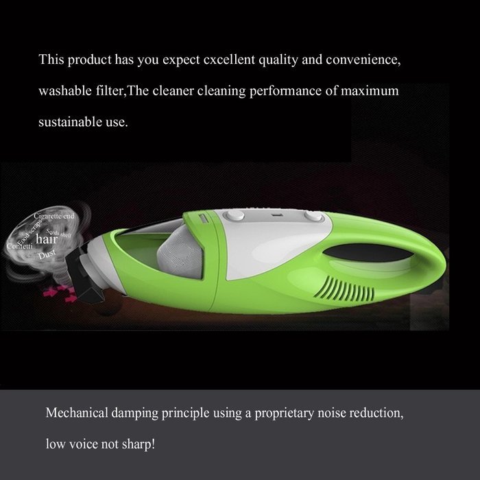 BDQFEI(TM) Mini handheld Car vacuum cleaner wireless Automotive dust collector green color N5