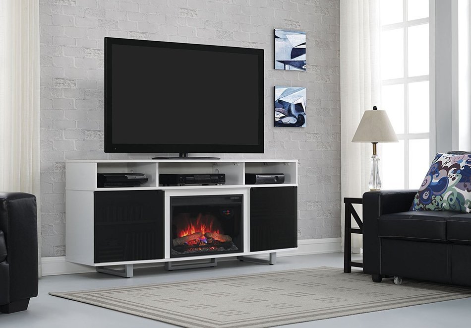 ClassicFlame 26MM9665-NW145 Enterprise Lite Contemporary TV Stand for TVs up to 80", Gloss White (Electric Fireplace... N3