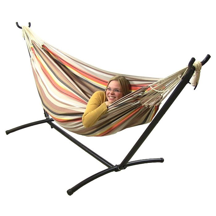 Sunnydaze Premium 100 % Natural Tightly Woven Cotton Double Brazilian Hammock and Stand Set, Ocean View, 400 Pound... N6