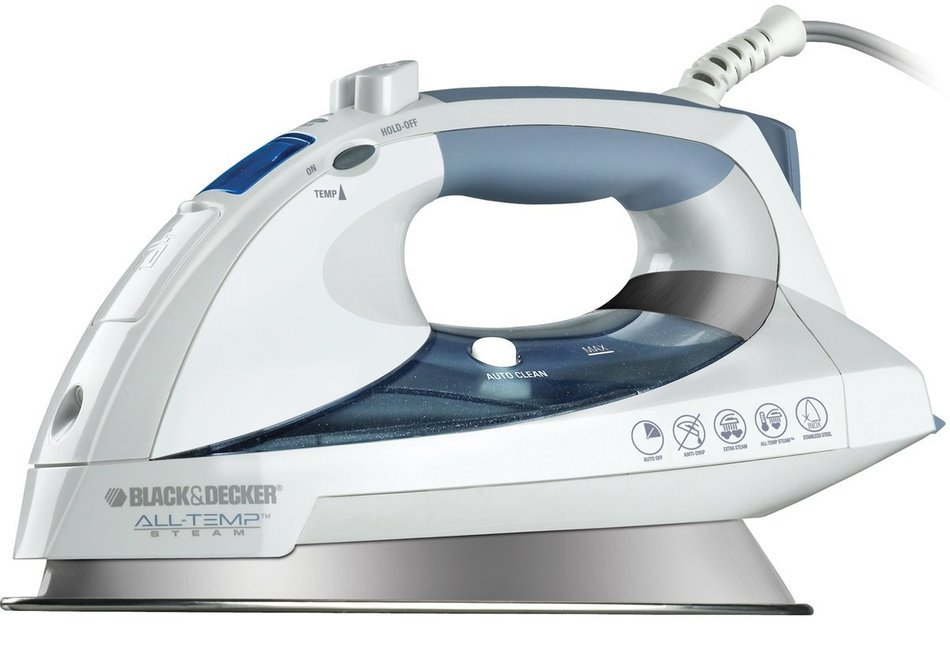 Black & Decker D6000 All-Temp Steam Iron with Stainless-Steel Soleplate, White/Grey N3