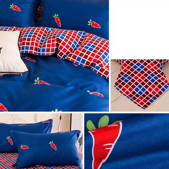 Yaheeda 4 Pcs Duvet Cover Quilt Cover Bedding Set bed Sheet Set,Blue Grid,1.8m/6ft