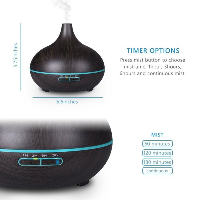 VicTsing Essential Oil Diffuser Humidifier, Wood Grain 300ml Ultrasonic Diffuser Cool Mist Humidifier for Home... N8