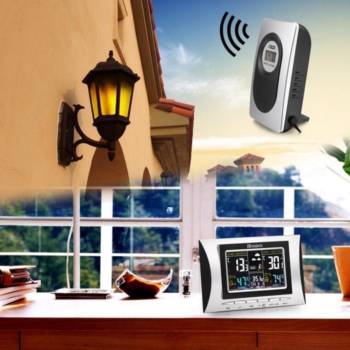 Qooltek Multi-functional Digital Color LCD Screen Indoor/Outdoor 433MHz Wireless Weather Forecast Station Clock... N5