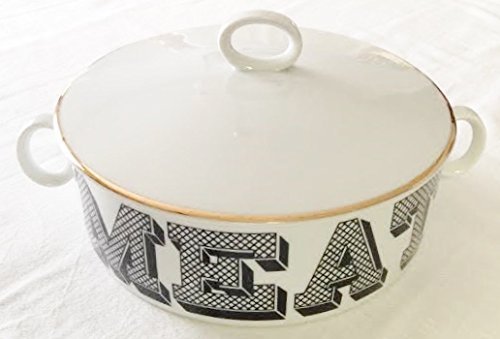 Vintage 1960's Georges Briard Round Covered "MEAT" Casserole - Graphics (8-3/8" Wide)