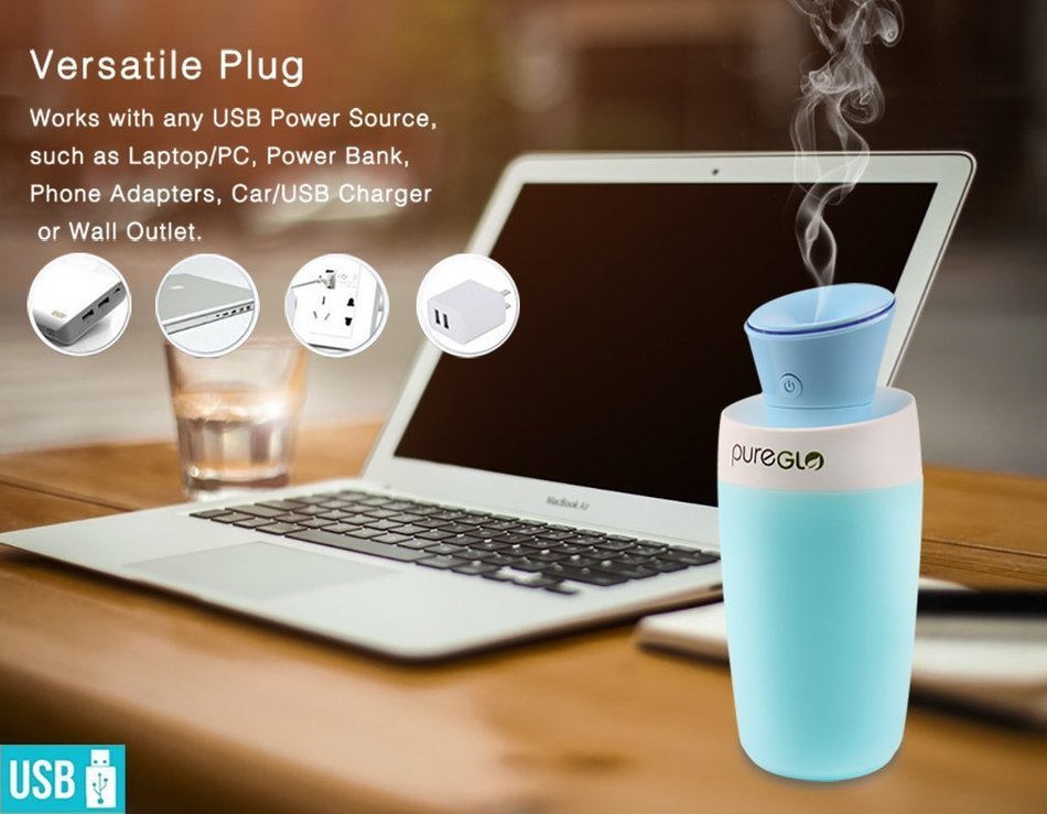 Pureglo Usb Mini Humidifier Ml Ultrasonic Cool Mist Travel