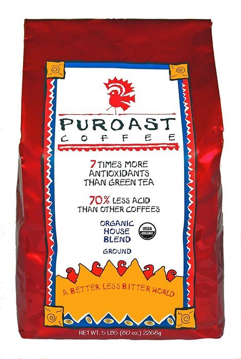 Puroast Low Acid Coffee Organic House Blend Whole Bean, 12 oz. Bag (Pack of 2)