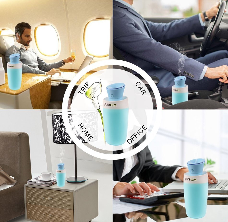 pureGLO USB Mini Humidifier - 250ML Ultrasonic Cool Mist Travel Portable Air Purifier - Quiet Personal Humidifier... N4