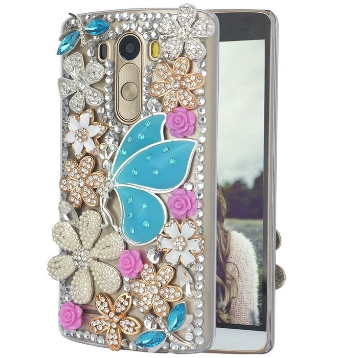 Spritech(TM) Bling Phone Case For LG G3 mini,3D Handmade Purple Crystal Silver Flower Pendant Accessary Design...
