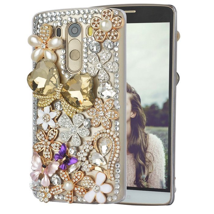 Spritech(TM) Bling Phone Case For LG G3 mini,3D Handmade Purple Crystal Silver Flower Pendant Accessary Design... N3