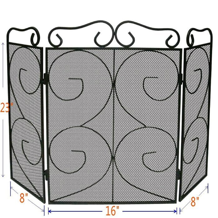 Lizh Metalwork 3-Panel Scroll Fireplace Screen,Black