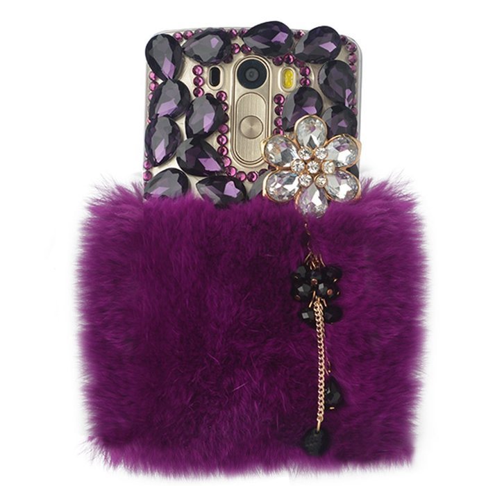 Spritech(TM) Bling Phone Case For LG G3 mini,3D Handmade Purple Crystal Silver Flower Pendant Accessary Design... N9