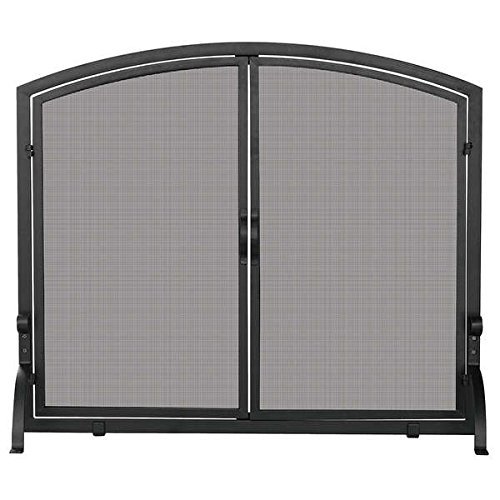 Single Panel Wrought Iron Black Fireplace Screen Door