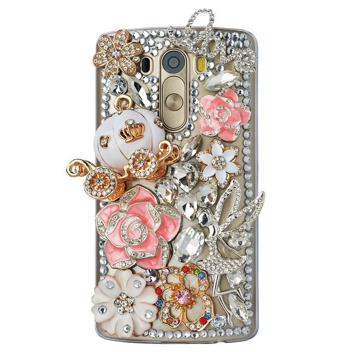 Spritech(TM) Bling Phone Case For LG G3 mini,3D Handmade Purple Crystal Silver Flower Pendant Accessary Design... N18