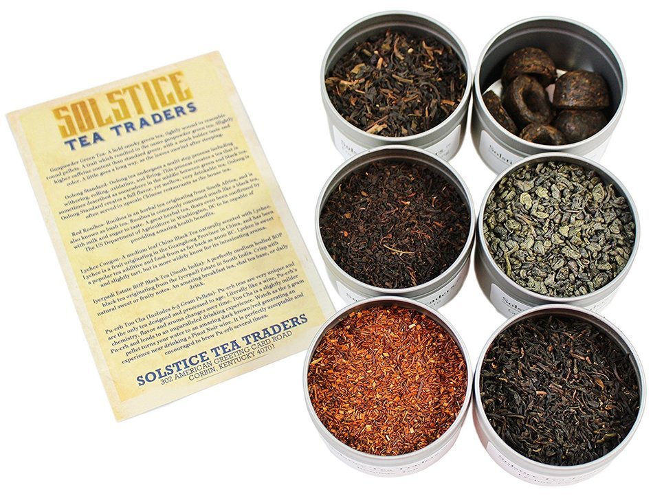 Loose Leaf Tea Sampler Gunpowder Green Tea, Lychee Congou Loose Tea, Rooibos Herbal Tea, and More, Loose Tea Sampler N3