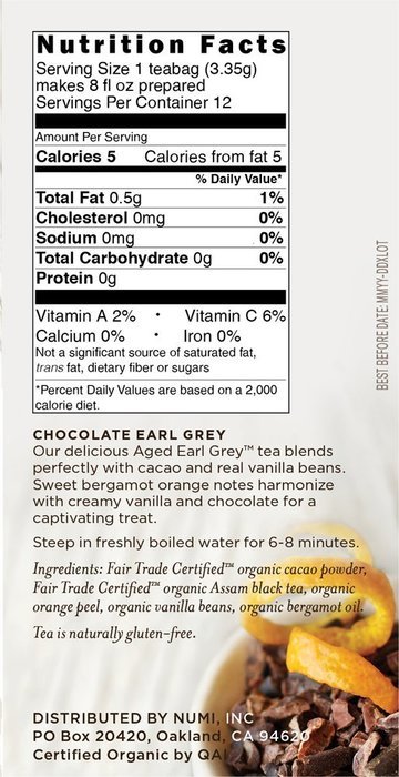 Numi Organic Indulgent Tea, Chocolate Rooibos, Caffeine Free Herbal Teasan, 12 Count Tea Bags (Pack of 3) N5