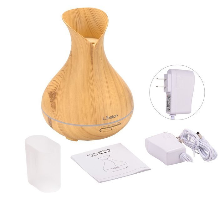 Litake 400ml Cool Mist Air Humidifier Ultrasonic Aroma Essential Oil Diffuser Wood-Grain Whisper Quiet Operation... N3
