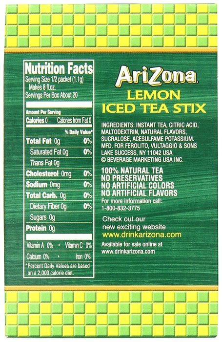 AriZona Lemon Iced Tea Iced Tea Stix Sugar Free, 0.7-Ounce Boxes (Pack of 6) N2