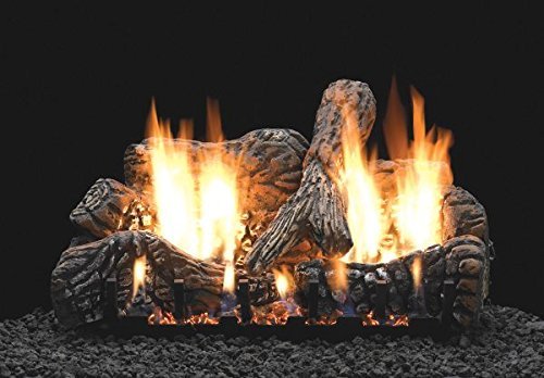 18" Charred Oak Logset with Manual Vented Slope Glaze Burner, LP