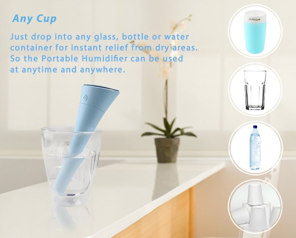 pureGLO USB Mini Humidifier - 250ML Ultrasonic Cool Mist Travel Portable Air Purifier - Quiet Personal Humidifier... N7