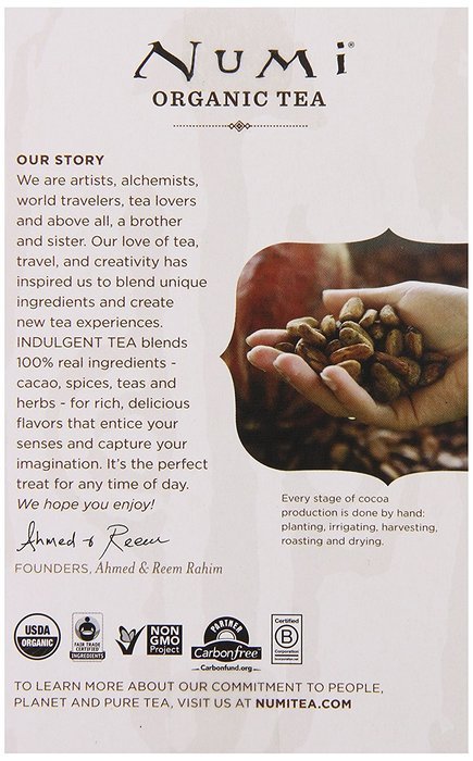 Numi Organic Indulgent Tea, Chocolate Rooibos, Caffeine Free Herbal Teasan, 12 Count Tea Bags (Pack of 3) N12