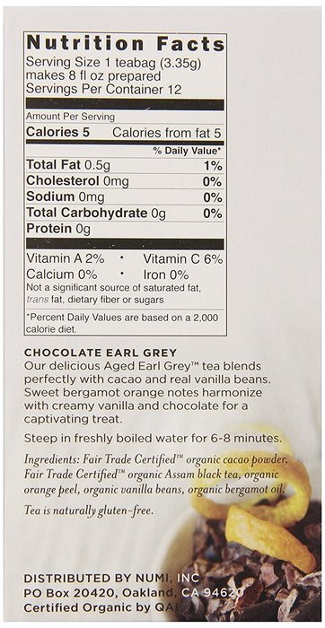 Numi Organic Indulgent Tea, Chocolate Rooibos, Caffeine Free Herbal Teasan, 12 Count Tea Bags (Pack of 3) N15