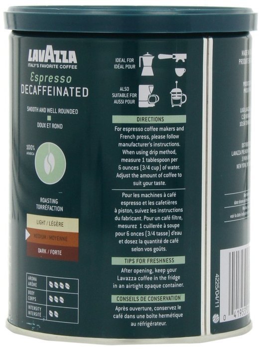 Lavazza Decaffeinated Espresso Ground Coffee, Medium roast, 8-Ounce Cans (Pack of 4) N3