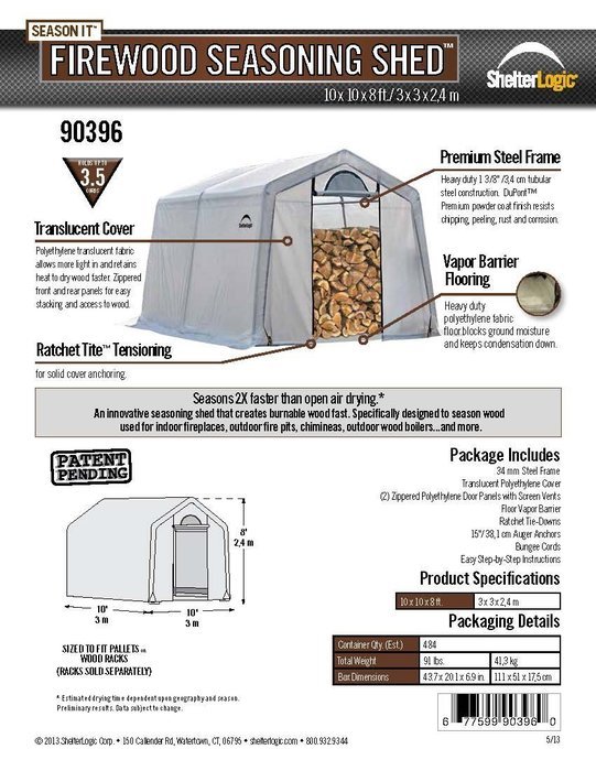 ShelterLogic 90397 5.5-Ounce Seasoning Shed with Clear PE Cover, 10 by 20 by 8-Feet