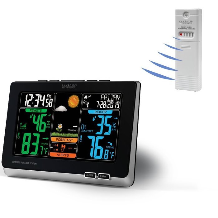 La Crosse Technology C83349 Wireless Atomic Digital Color Forecast Station with Alerts, Black