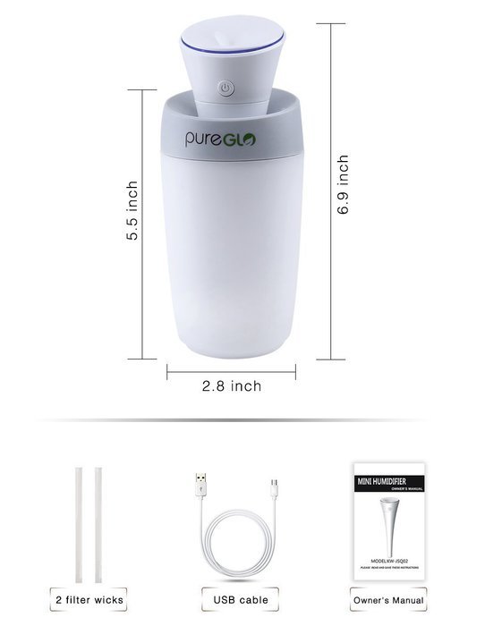 pureGLO USB Mini Humidifier - 250ML Ultrasonic Cool Mist Travel Portable Air Purifier - Quiet Personal Humidifier... N9