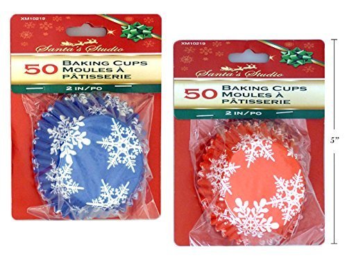 100 Piece Set of Red and Blue Snowflake Christmas Cupcake Baking Cup Liners