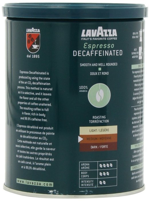Lavazza Decaffeinated Espresso Ground Coffee, Medium roast, 8-Ounce Cans (Pack of 4) N5