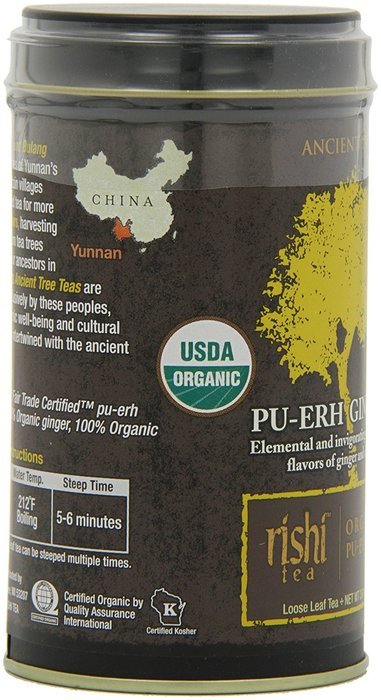 Rishi Tea Organic Pu-erh Ginger Loose Tea, 3 OZ (85g) box