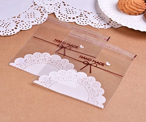 200 PCS Lovely Cute OPP Self Adhesive Cookie Bakery Candy Biscuit Treat Party Bag (Lace 11*10+3)