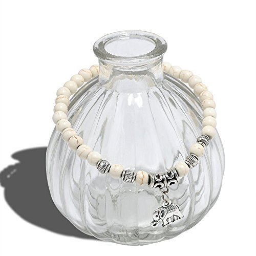 Charm White turquoise 6mm beads Tibet silver elephant Pendant Elastic bracelet