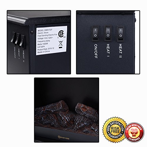 New Free Standing Electric 1500W Fireplace Heater Fire Flame Stove Wood Adjustable N2