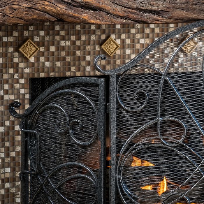 Rosalinda Black Silver Finish Floral Iron Fireplace Screen