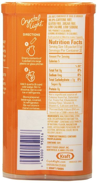 Crystal Light Green Tea Peach Mango Drink Mix (Makes 10-Quarts), 1.85 Ounce Canisters (Pack of 12) N32