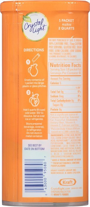 Crystal Light Green Tea Peach Mango Drink Mix (Makes 10-Quarts), 1.85 Ounce Canisters (Pack of 12) N34