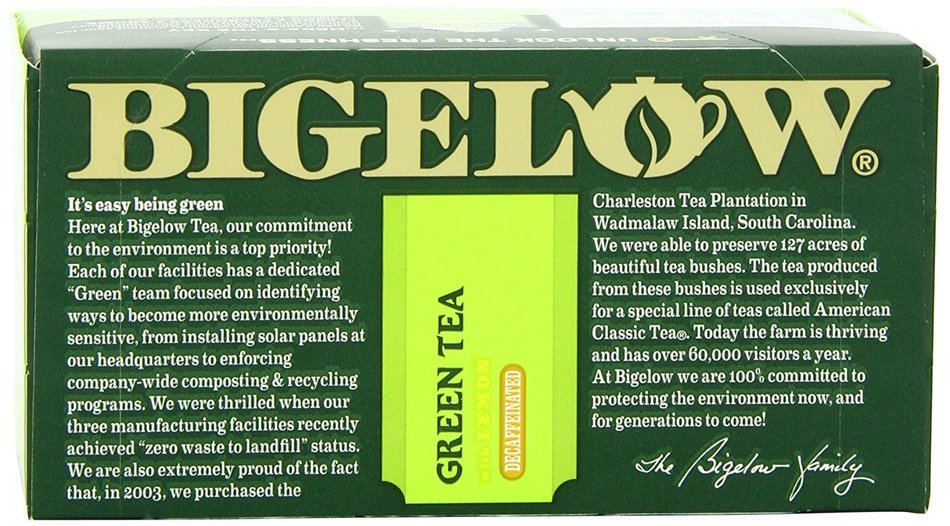 Bigelow Decaffeinated Green Tea with Lemon, 20-Count Boxes (Pack of 6) N5