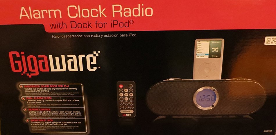Gigaware Alarm Clock Radio with Dock for iPod - with Adjustable LCD Backlight (40-220) N2