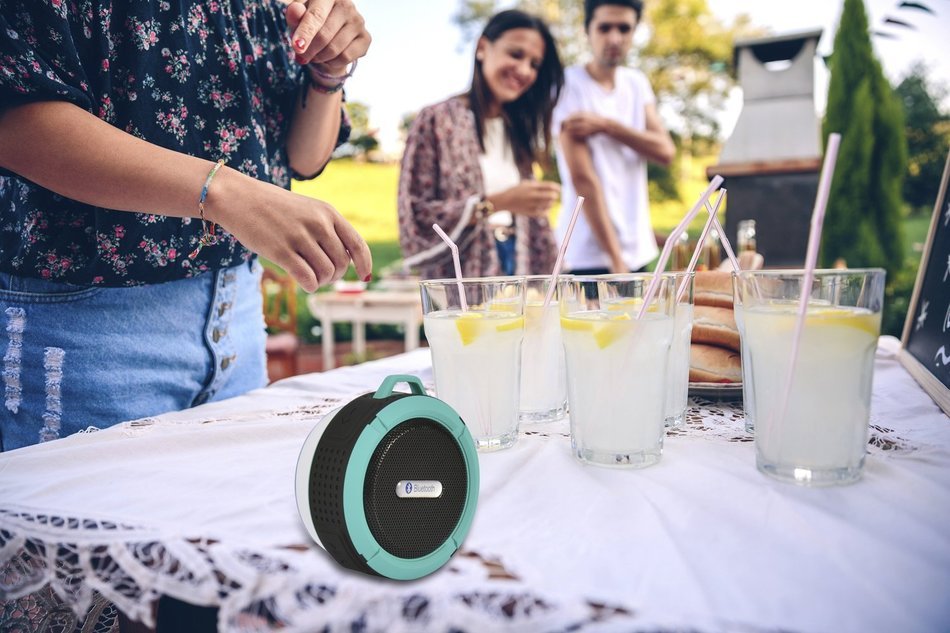 Qadira C-6 Portable Outdoor and Shower Bluetooth Speaker with Mic/Suction Cup/5W Audio Driver/Built-in Battery-Blue N5