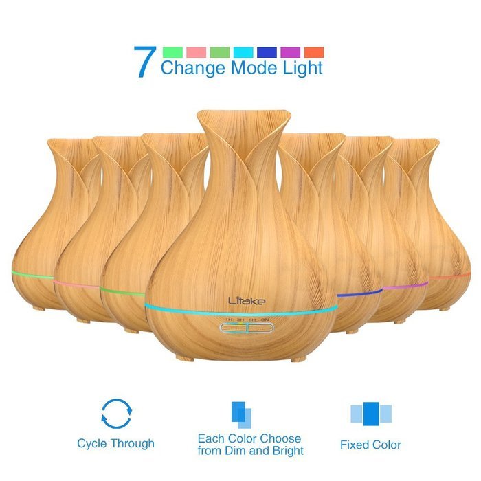 Litake 400ml Cool Mist Air Humidifier Ultrasonic Aroma Essential Oil Diffuser Wood-Grain Whisper Quiet Operation... N7
