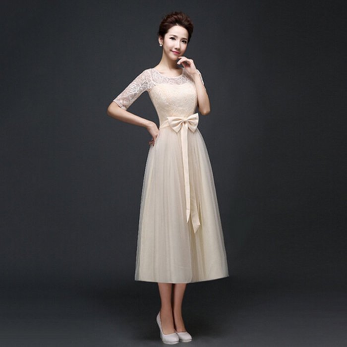 KAKA(TM)Women's Elegant Prom Dresses Short sleeve Bridesmaid Dress-L(Champagne)