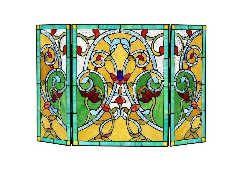 MYRTLE Tiffany-style Victorian 3pcs Folding Fireplace Screen 44x28