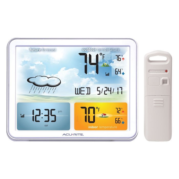 AcuRite 75077 Weather Forecaster with Jumbo Display, Remote Sensor and Atomic Clock N2