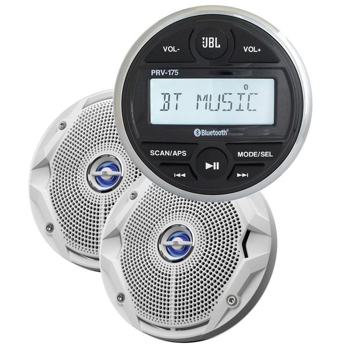 Jbl JBLMPK175 Usb Bluetooth Gauge Style Stereo 6.5 in. Coaxial Marine Speakers Pair