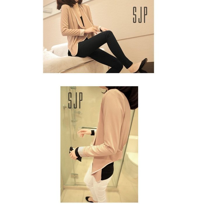 Evtech(tm) Women's Fashion Style Casual Suit Long-sleeved Short Jacket Slim Loose Cardigan Coat - Black with Apricot...
