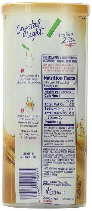 Crystal Light Green Tea Peach Mango Drink Mix (Makes 10-Quarts), 1.85 Ounce Canisters (Pack of 12) N54