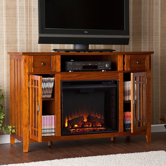 SEI AMZ3839E Salinas Electric Media Fireplace, Mission Oak