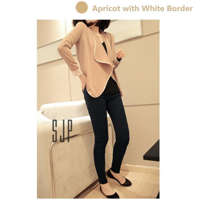Evtech(tm) Women's Fashion Style Casual Suit Long-sleeved Short Jacket Slim Loose Cardigan Coat - Black with Apricot... N2